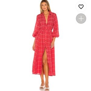Mara Hoffman Liliana red plaid Dress maxi shirtdress